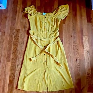 Size small yellow front button tie dress